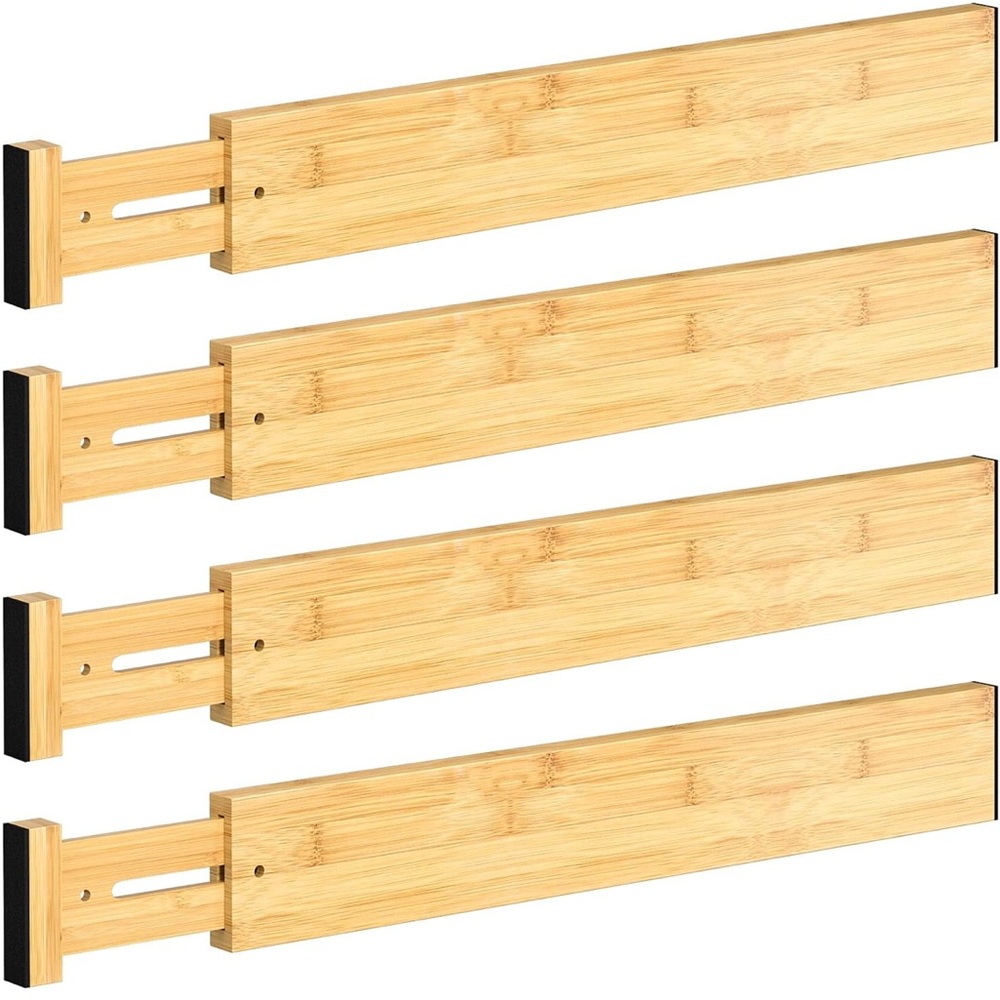 2 For $25 - Adjustable Bamboo Drawer Dividers Storage NEW 17"-22"
